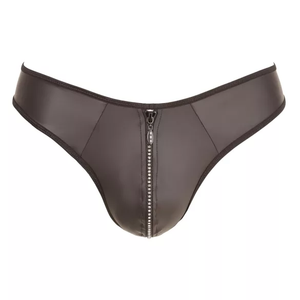 Svenjoyment - herre tanga - blank med lynlås og strassten - sort - XL