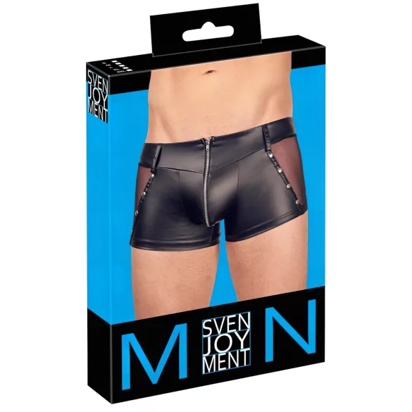 Svenjoyment - skinnende herreboxershorts med lynlås (sort) - L
