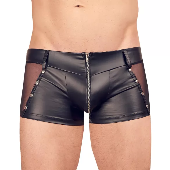Svenjoyment - skinnende herreboxershorts med lynlås (sort) - L