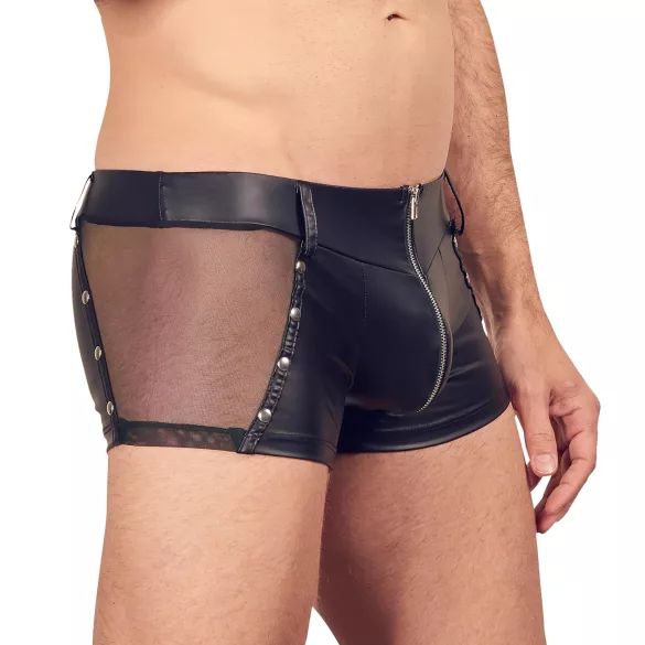 Svenjoyment - skinnende herreboxershorts med lynlås (sort) - L