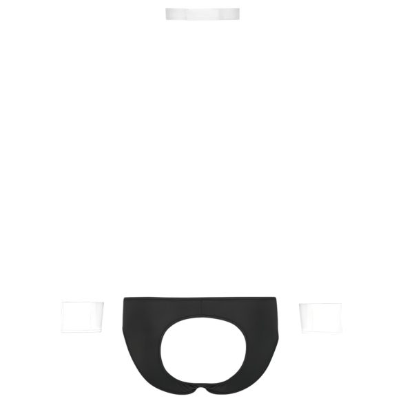 Svenjoyment - herre tjener tanga kostumesæt - sort/hvid - L