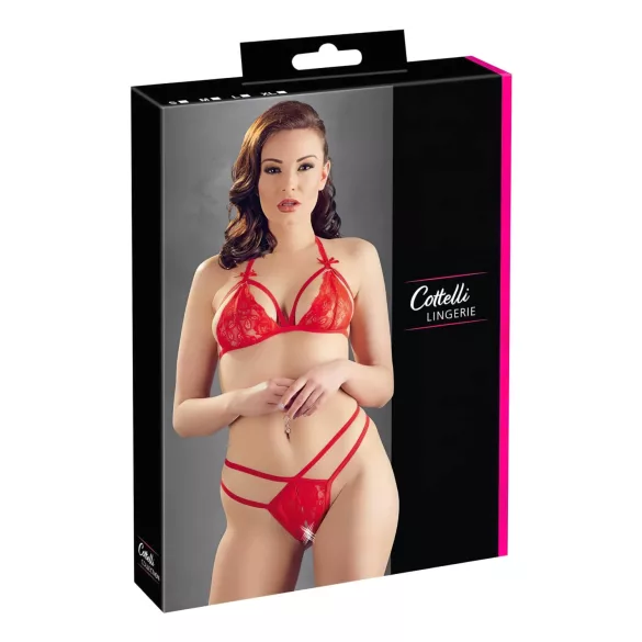 Cottelli - åben bh-sæt - blonde - rød - XL