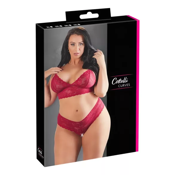 Cottelli Plus Size - bh sæt - blød blonde - rød