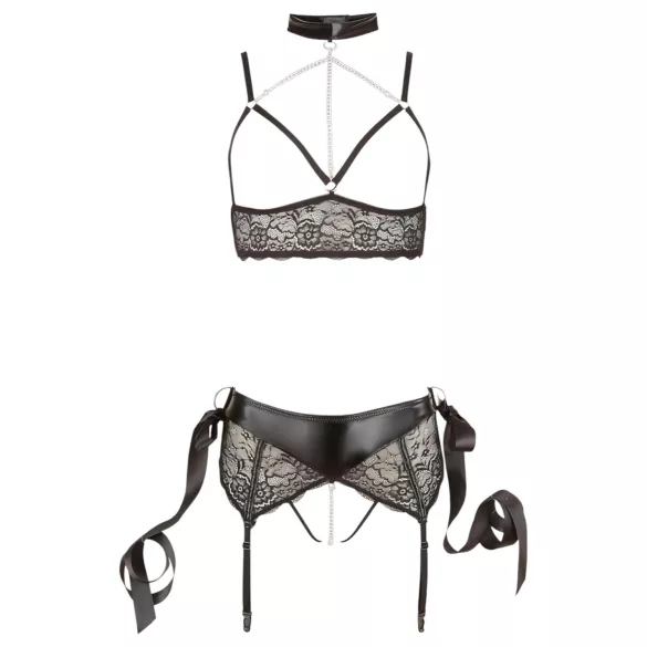 Cottelli Bondage - lingerisæt med blonder - 5 dele - L