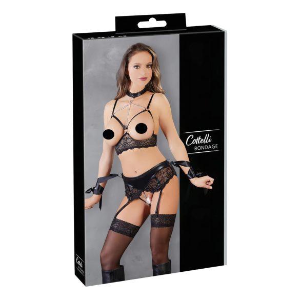 Cottelli Bondage - lingerisæt med blonder - 5 dele - XL