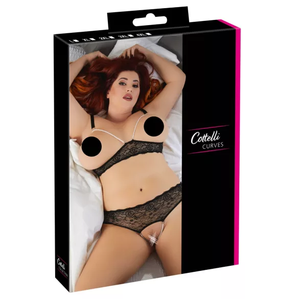 Cottelli Plus Size - bh sæt med perler - sort - 2XL