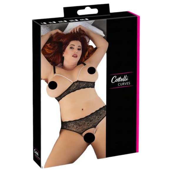 Cottelli Plus Size - perle-bh sæt (sort) - 3XL