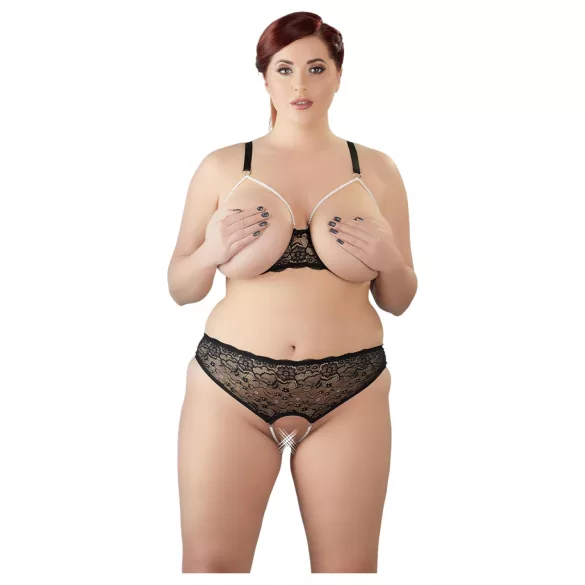 Cottelli Plus Size - bh sæt med perler - sort - 4XL