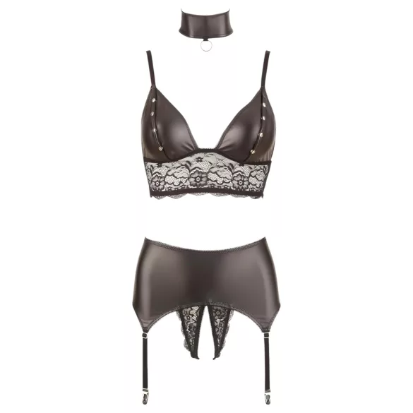 Cottelli Bondage - lingerisæt med blonder og glans - 4 dele