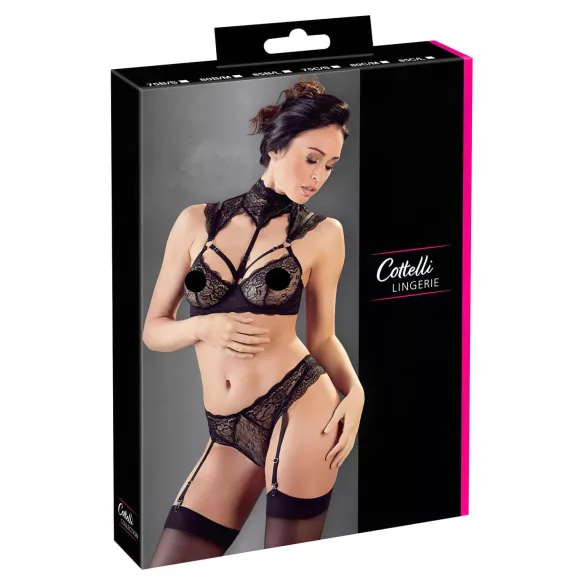 Cottelli - blonde-bh sæt med krave (sort) - 85B/L