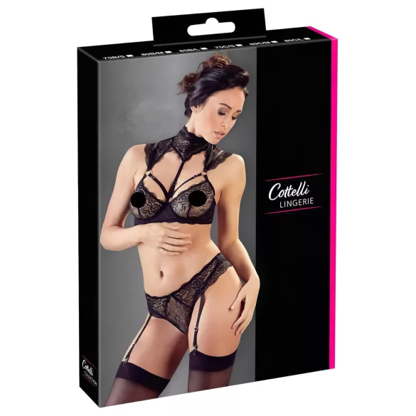 Cottelli - blonde-bh sæt med krave (sort) - 85B/L