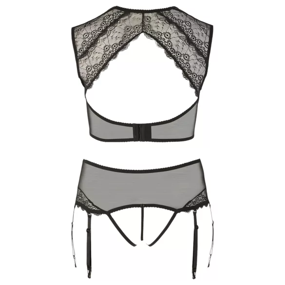 Cottelli Plus Size - undertøjssæt med blonde og strassten - sort - 2XL