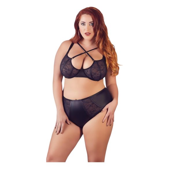 Cottelli Plus Size - Krydsstrop Bh og Trusser (Sort) - 85E/L
