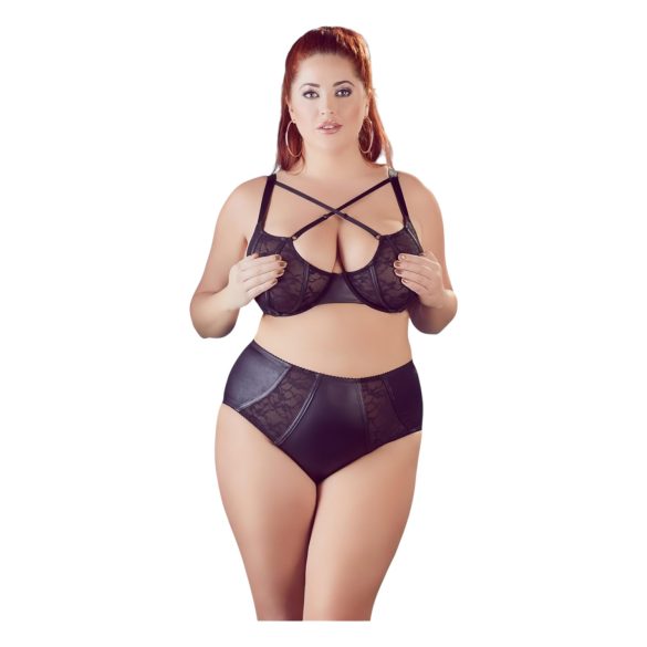 Cottelli Plus Size - Krydsstrop Bh og Trusser (Sort) - 85E/L