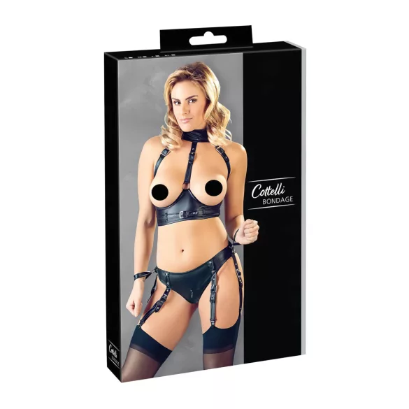 Cottelli Bondage - bh-sæt med håndjern - blank sort - L