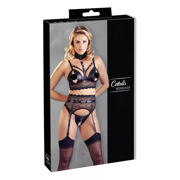 Cottelli Bondage - lingerisæt med håndjern - blonde - sort