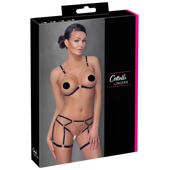 Cottelli - bodyharness med kæde - 2 dele - sort - M