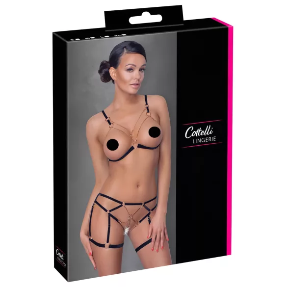 Cottelli - bodyharness med kæde - 2 dele - sort - L