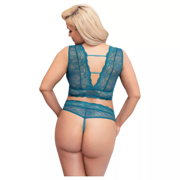 Cottelli Curves - korset blonde undertøjssæt (blå)