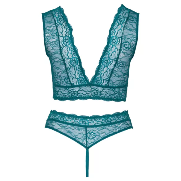 Cottelli Curves - korset blonde undertøjssæt (blå)