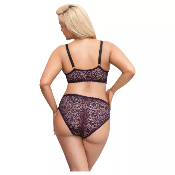 Cottelli Plus Size - gennemsigtigt mønstret bh-sæt (lilla)