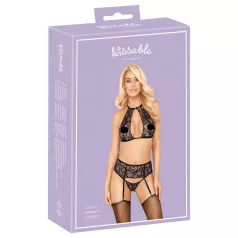 Kys-bar, halterneck blonde-bh sæt (sort) - L/XL