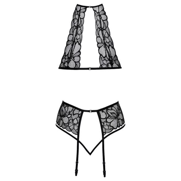 Kys-bar, halterneck blonde-bh sæt (sort) - L/XL
