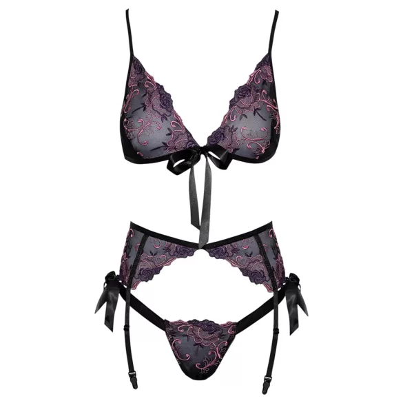 Kissable - pink-lilla broderi bh-sæt (sort) - L/XL