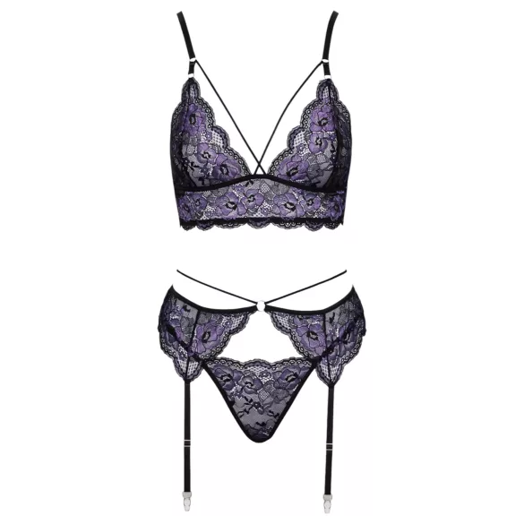 Cottelli - 3-delt blonderlingeriesæt (sort-violet)