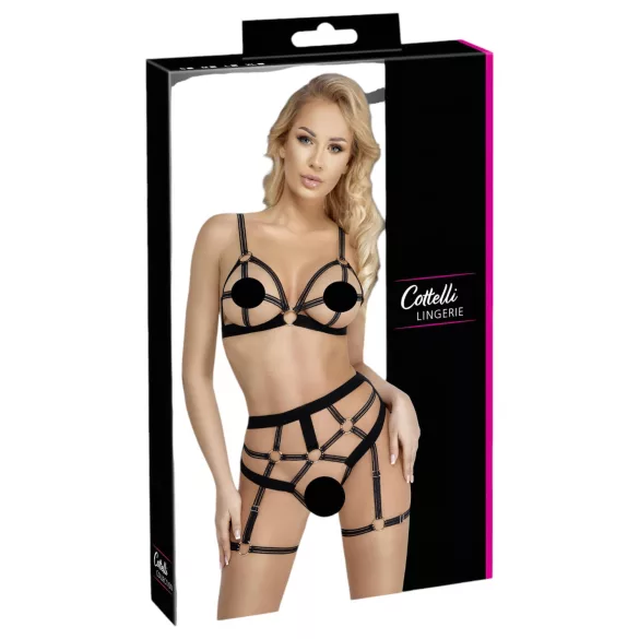 Cottelli - lingerie sæt - 2-delt harness - sort - M