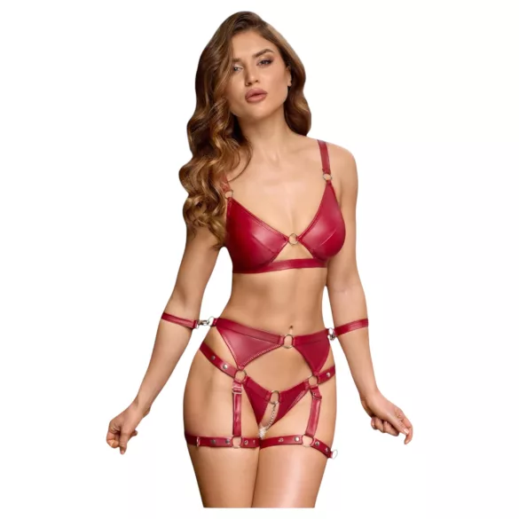 Cottelli Bondage - Skinnende bh-sæt & håndjern (rød) - M