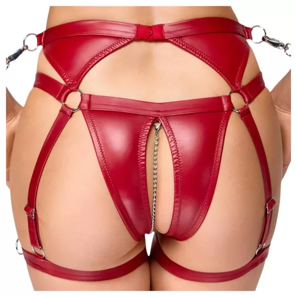Cottelli Bondage - Skinnende bh-sæt & håndjern (rød) - M