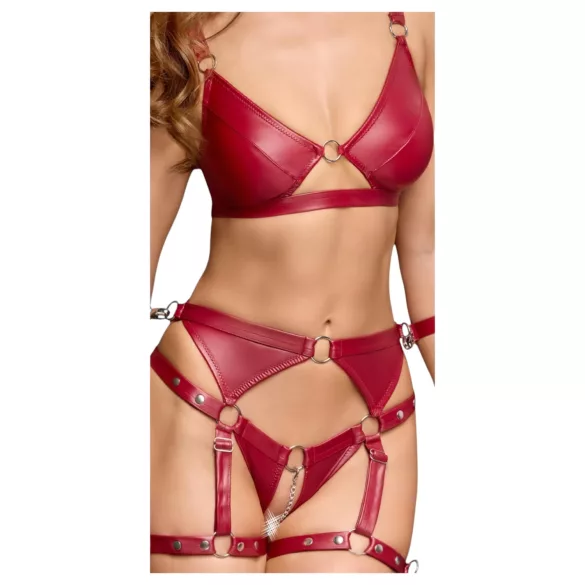 Cottelli Bondage - Skinnende bh-sæt & håndjern (rød) - XL