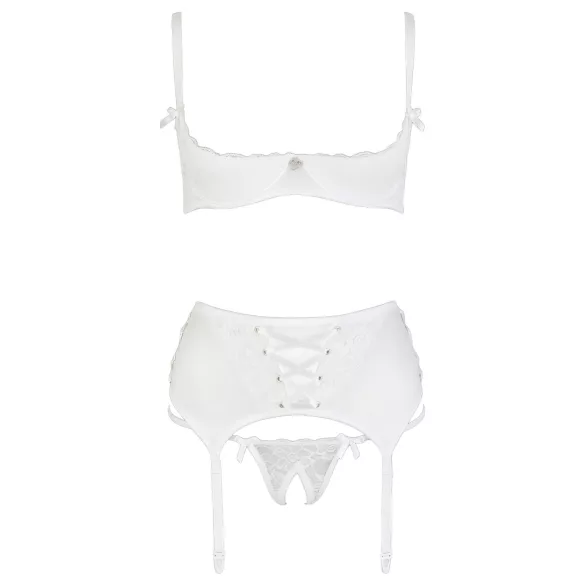 Cottelli - bh sæt med snøre og blonde - hvid - 80B/M