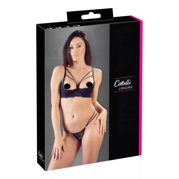 Cottelli - bh med stropper og ringe - tanga - sort