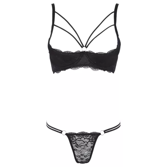 Cottelli - bh med stropper og ringe - tanga - sort - 80B/M