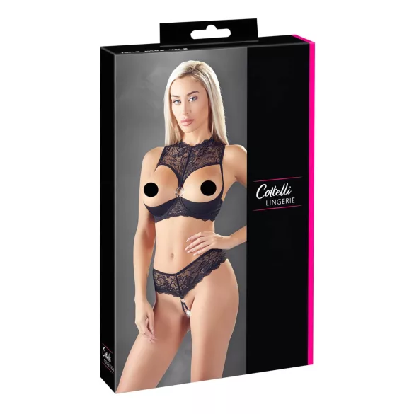 Cottelli - åbent bh-sæt - sort - lingeriesæt - 80B/M
