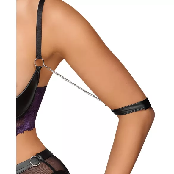 Cottelli Bondage - bh‑sæt og armmanchetter (sort-lilla) - M