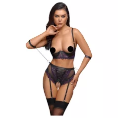   Cottelli Bondage - bh‑sæt og armmanchetter (sort-lilla) - XL