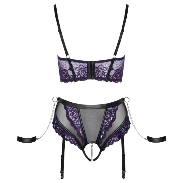 Cottelli Bondage - bh‑sæt og armmanchetter (sort-lilla) - XL