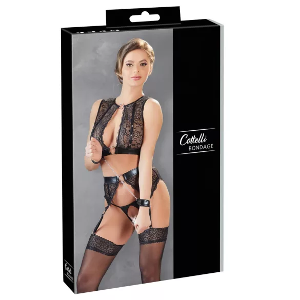 Cottelli Bondage - blondelingerisæt + håndjern (4‑delt) - M