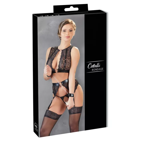 Cottelli Bondage - lingeriesæt med blonder - 4 dele - L
