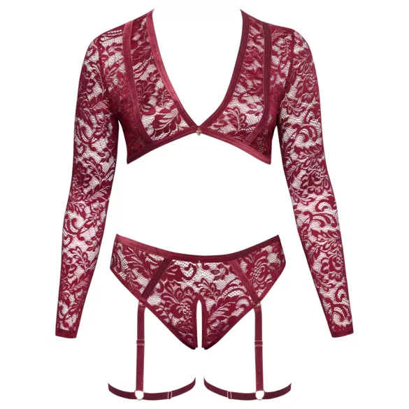 Cottelli Curves - lingerisæt - langærmet blonde - rød - 2XL