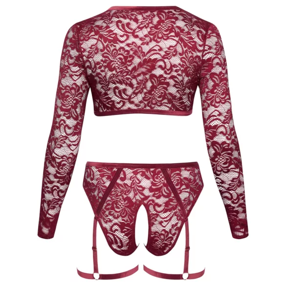 Cottelli Curves - lingerisæt - langærmet blonde - rød - 2XL
