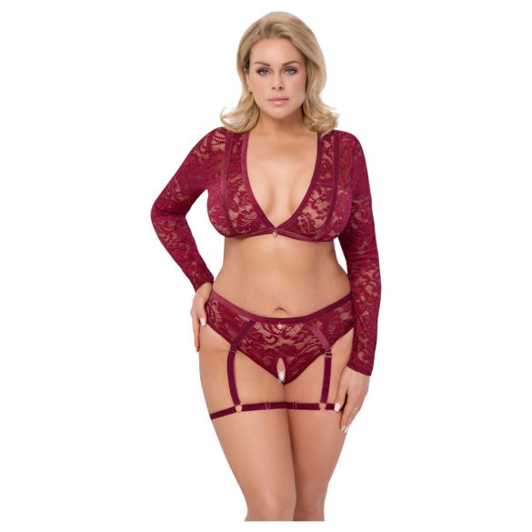 Cottelli Curves - lingerisæt - langærmet blonde - rød - 3XL