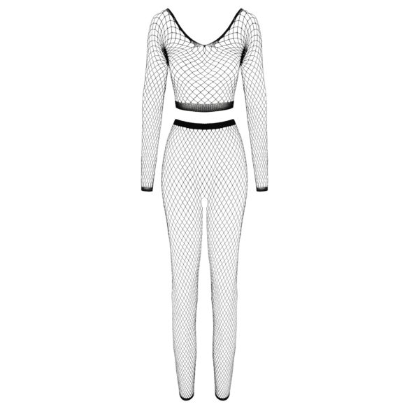 Cottelli - lingerisæt med lange ærmer - mesh - sort - S-L