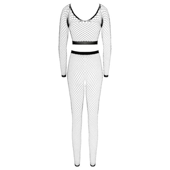 Cottelli - lingerisæt med lange ærmer - mesh - sort - S-L