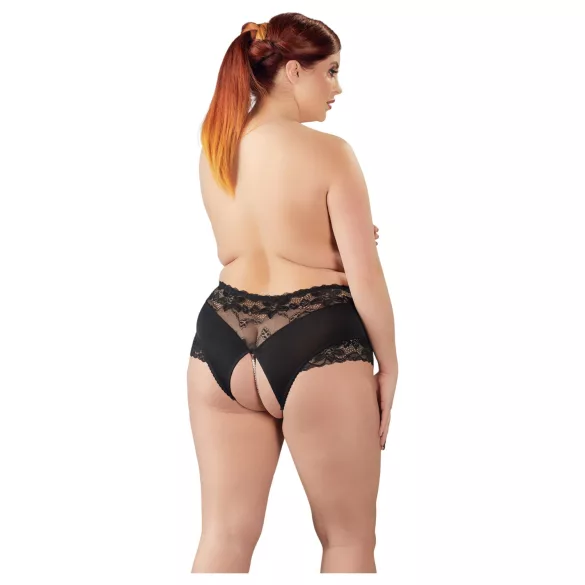 Cottelli Plus Size - åbne trusser med blonder og perler - sort