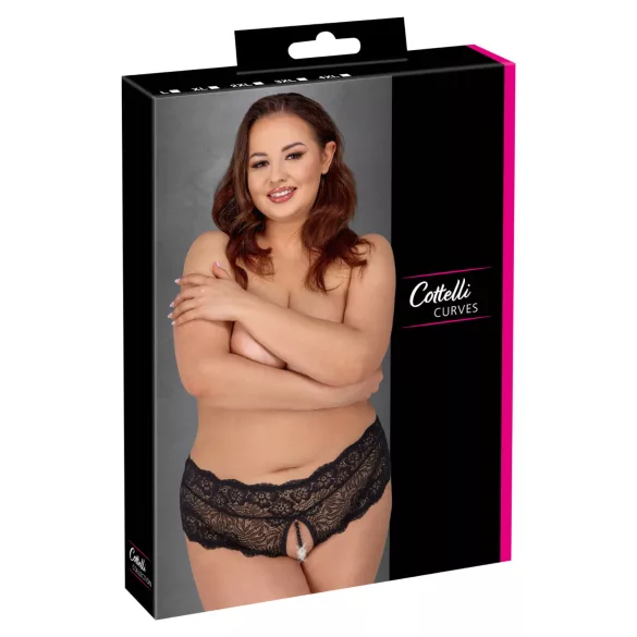 Cottelli Curves - åbne blondetrusser (sort)