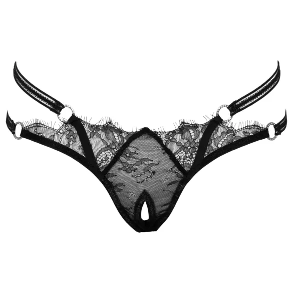 Cottelli - luksus åbent tanga med ring - sort